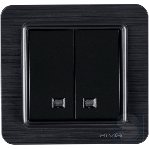 Выключатель двухклавишный с подсветкой Arvia Electric Lavin Черный матовый (21 25 4007 203)